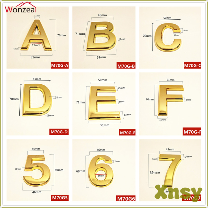 [Xnsy] 7CM 3D Mirror Gold Digital House Number Electroplating Plastic 0 ...