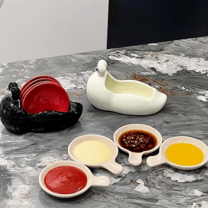 HJKL Gốm sứ Đĩa nhỏ ốc sên Đa chức năng Hộ gia đình Đĩa gia vị Bộ đồ ăn Dễ thương Đĩa ăn nhẹ Nước tương