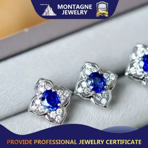 Montagne Jewelry 18K Pure White Gold Earring Natural Diamond Inset Fine Jewellery Natural 1.9 Carat Top Grade Sapphire Earrings Blue Gem Stud Earring