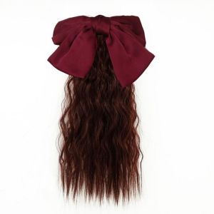 Red BowKnot Ponytail Hair Extensions for Kids Girl Party Fasion Long Kids Headwear Birthday Gifts Kids Girls Decor Cute