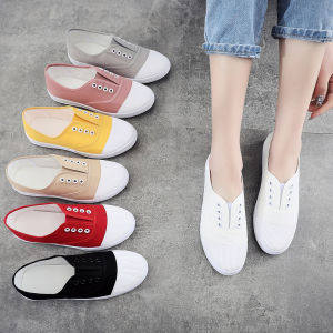 Giày bệt trắng cho nữ sinh mùa xuân hè giày lười giày vải cổ thấp cho nữ