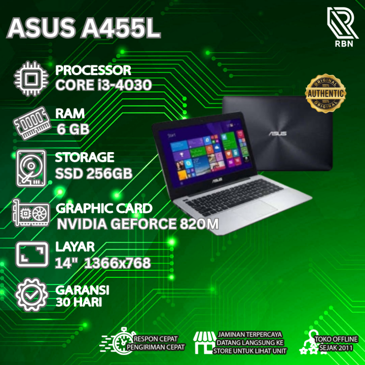 LAPTOP Notebook ASUS A455L I3-4030 RAM 6GB SSD 256GB Second ORIGINAL