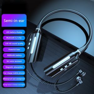 TWS Wireless Bluetooth 5.2 Earphones Magnetic Neckband Headphones IPX5 Waterproof Sport Running Headset with Mic 6000mAh TF Card