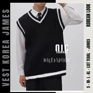 Rompi Vest Pria Rajut Gaya Korea V-Neck / Vest Knitting Korean Style James - NICFashion