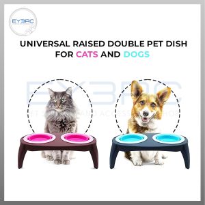 Elevated Plastic Non-Slip Double Collapsible Pet Bowl for Cats & Dogs - Universal Raised Dish - Durable Silicone