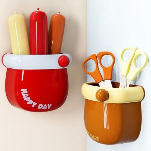 ORIGE HOUSE ic Storage Box Wall Mounted Plastic Refrigerator Storage Box Cute Punch-free Pen Holder Office