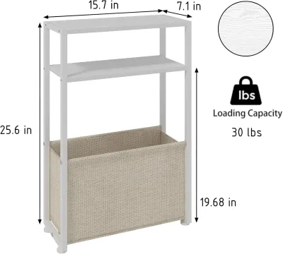 3 Layers Bedside Table with Storage Shelf Basket Narrow Side Table Slim End Tables with Fabric Basket Bathroom Shelf Organizer Space-Saving Modern Design For Living Room Bedroom Dorm