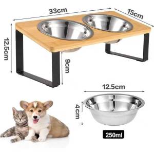 Cat Bowls for Food and Water Lightweight 304 Stainless Steel Dog Bowl with wooden Stand Pet Feeder for Kittens Dogs