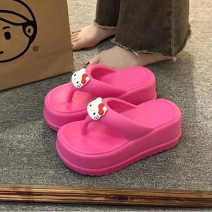 [Free Shipping] Cute KT Cat Flip-Flops For Women Outdoor Beach Shoes 2026 New Model Platform Thick-Soled Wedge Sandals