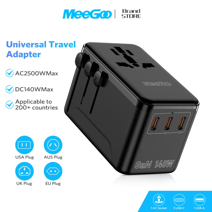 MeeGoo Universal GaN Adapter Travel International 35/45/67/100/140W USB Type-C Adapter Fast Charger Plug
