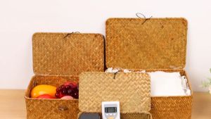 Kotak Simpan Serbaguna Bajet Rumah Flat Office Dorm Organizer Storage Box Handmade Woven Seagrass Minimalist Eco Design AMK