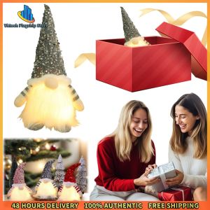 Vktech Christmas Themed Lighted Dwarf Santa Claus Plush Rudolph Statue for Festive Home Decoration
