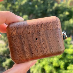 FLOVEME Pure Wood Case For AirPods Pro 2nd Protective Cover For AirPods 1 2 3 Headphone Cover Wooden Shell With Hardware Pendant
