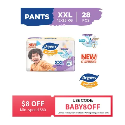 Drypers Drypantz XXL Size Pants Baby Diaper 28s