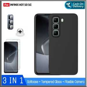 Paket 3in1 Case Infinix Hot 50 5G 50 Pro 4G 20i 4G Casing Premium SoftCase Slim Exellent Cover Free Glass Layar Dan Camera