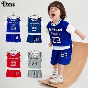 DXSS เด็กชุดกีฬาฤดูร้อน กางเกงสั้นแขนสั้น เสื้อผ้าบาสเกตบอลแห้งอย่างรวดเร็ว เด็กชาย สาว ชุดเสื้อผ้าแฟชั่นนักเรียน