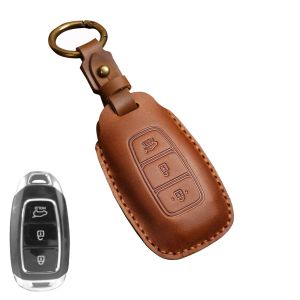 high quality Crazy Horse Leather for Hyundai key cover Remote key case with key holder fod keychain Creative Alloy Metal Starex Accent Tucson Eon Elantra Santa Fe i10 H 100 Sonata Getz Veloster Genesis Grandeur Matrix