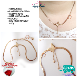 Lovelybutik - Kalung Set Titanium Anti Karat - J3slyn Kalung Rantai Liontin Wanita Titanium Rantai Belut Warna Rosegold BONUS KOTAK PERHIASAN