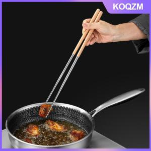 KOQZM 1Pair Stainless Steel Chopsticks Long Chopsticks Cook Noodles Deep Fried Hot Pot Chinese Chopsticks Reusable Metal Chopstick