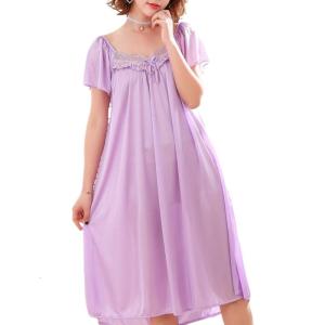 Mùa hè lụa băng nightgowns đối với phụ nữ tay ngắn váy ngủ đêm gowns lỏng sleepshirt ngủ nightdress Quà Tặng