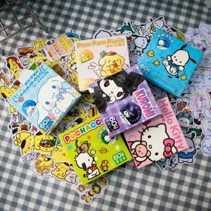 SANRIO Bộ 60 Miếng Dán Tự Dính Họa Tiết Hoạt Hình My Melody Hello Kitty Kuromi Dễ Thương Trang Trí Hộp Quà