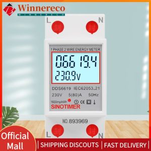 【winnereco】 Digital Single Phase Energy Meter LCD Display 220V 230V Electric Energy Monitor Din Rail 50 60Hz Super Energy Saving for Home Or Business