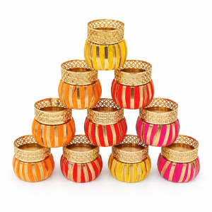 Handmade Tealight Candle Holder Stand – Fabric Silk Thread & Beaded Decorative Holder for Diwali Pooja Festivals & Home Décor (Pack of 1)