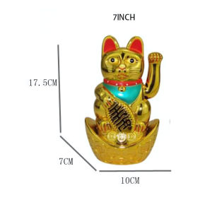Pajangan Kucing Hoki Koin Lucky Cat Batrai Hiasan Patung Kucing Pemanggil Rejeki Baterai 16cm Hadiah