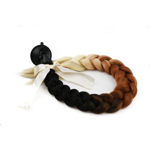 NO4 PANDA Gradient Ramp Synthetic Helmet Pigtails with Suction Cup with Bowknot Motorcycle Helmet Braids Wig Hair Accessory Long Helmet Braids Ponytail Hair for Motor Bike