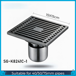 Square Stainless Steel Floor Drain with Deep Water Seal or Gravity Anti-odor Core with 15x15cm Size