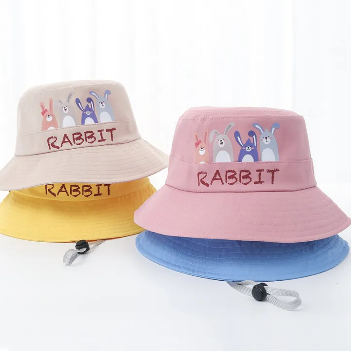 เครื่องประดับเด็กผู้หญิง หมวกบักเก็ตเด็ก กันแดด หวมกเด็กลายกระต่าย  พร้อมเชือก กันลม สําหรับเด็ก 2-8 ปี