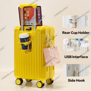 TRAVELCUL 20/24Inch Suitcase Luggage USB Port Cup Holder Luggage Bag Travel 360° Universal Wheel