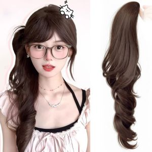 NOVELLEO Vintage Side Low Ponytail Doll-style Claw Clip Long Wavy Curly Ponytail Korean Style Ponytail Extension Pony Tail Hairpiece for Women