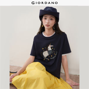 Giordano Women 100% cotton unicorn applique embroidered tee Free Shipping 18326615