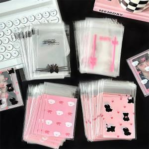Steve 50/100pcs Pink Transparent Cute Puppy Self-Adhesive Bag Photo Card Packing Bag Gift Packing Bag