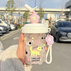 FDHJWSFD Dust Cap Water Bottle High-capacity Heat-resistant Tea Kettle Anti Drop Cartoon Straw Bottle Fruit Juice