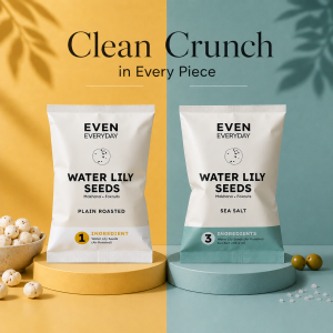 Even Everyday I Water Lily Seeds I Sea Salt Roasted Snack | 3 Ingredients | Makhana Foxnut | Sea Salt I Olive Oil I Single Serve Pack I Singapore I Clean Crunchy Snack I Low Calorie Food