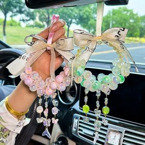 LGJGHJG Color Plating Butterfly Pendant Car Charm Round Beads Electroplating UV Automotive Interior Supplies Simplicity Creative Diy Beading Goddess Car Ornament Women
