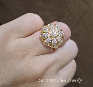 Cincin Wanita Hijab Bunga Jamur Full Kristal Titanium 22 K ( Emas)