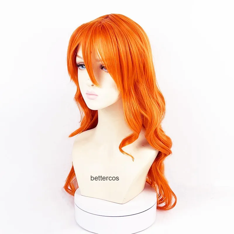 Cos wig）Nami Wig Cosplay Long Curly Wavy Adult Orange Heat