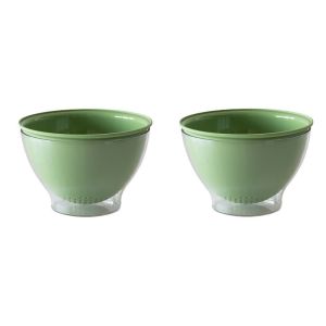 LIANG 2Pcs ทำความสะอาดได้ง่าย ตะกร้าระบายน้ำสองชั้น วางซ้อนกันได้ พลาสติกทำจากพลาสติก ภาชนะเก็บผลไม้ แบบพกพาได้ การประหยัดพื้นที่ ตะกร้าผลไม้ขนาดเล็ก สำหรับบ้าน