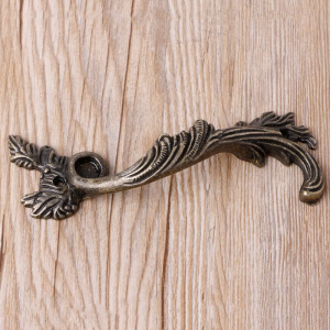 Striped Leaf Carved Kitchen Cabinet Drawer Pull Handle Door Knobs Bronze Tone