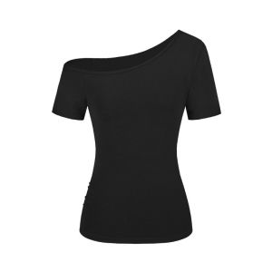 Pure Desire Asymmetric Shoulder Off-Shoulder Short Sleeve t Womens Slim Fit Slimming Versatile Top