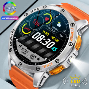 LIGE สมาร์ทวอท์ชผู้ชาย1.43 ไฟฉายหน้าจอ AMOLED GPS นาฬิกากีฬากลางแจ้ง530MAh แบตเตอรี่ขนาดใหญ่สมาร์ทวอท์ชเครื่องมือวัดความสูงเข็มทิศสำหรับผู้ชาย Android IOS + กล่อง