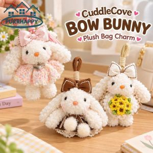 Purrhappy Cute Fluffy Lop Eared Rabbit Plush Keychain Bow Bunny Pendant Bag Backpack Decor Soft Doll Gift For Girls