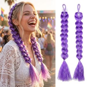 ED 2Pcs Fashionable Purple Shiny Braided Ponytail Wig Realistic Handmade Braids Ponytail Extensions Hair Accessories Natural Dreadlock Style Hair Tie Headpiece for Daily Wear