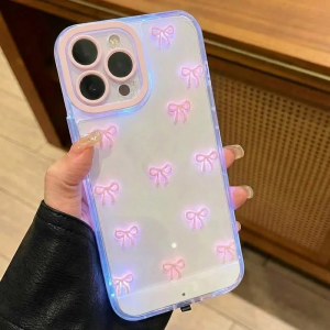 Interactive Fun Cell Phone Case Protective Cover Artificial Intelligence Beautify The Appearance Of Your Cell Phone Pink And White Bow Tie Soundactivated Sensor Flash