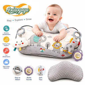 Aoduoyaya Baby Tummy Time Sensory Pillow with Detachable Rattle Crinkle Teether Soft Breathable Floor Pillow for Infants
