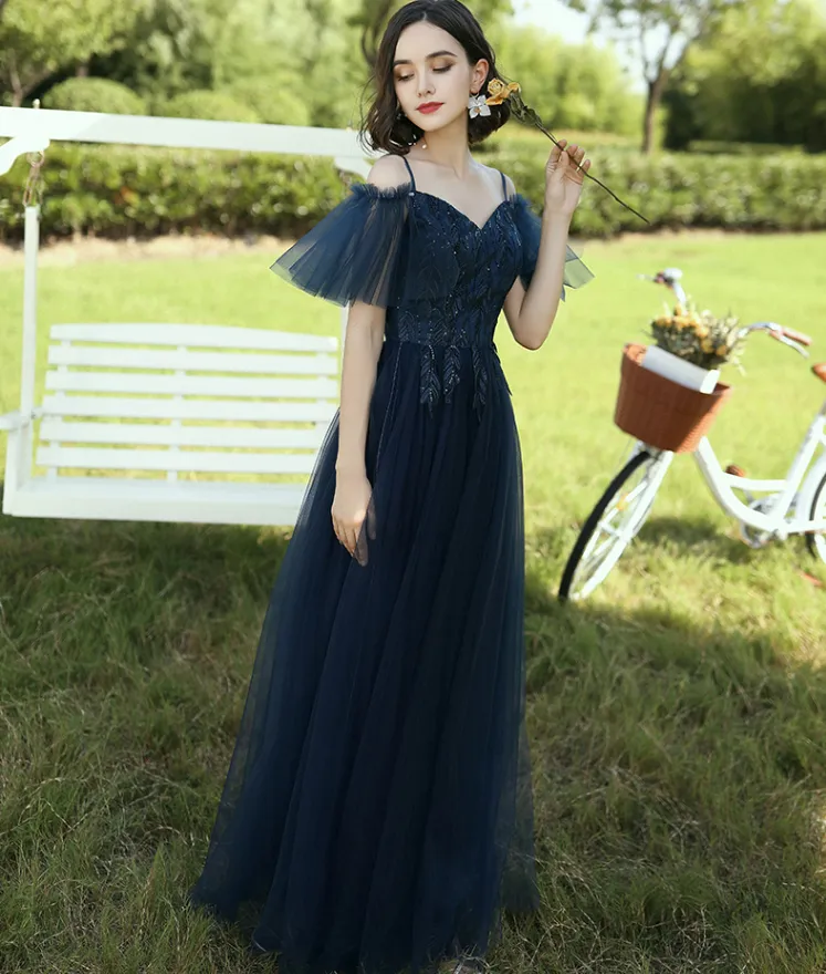 Sell-Well XYM'S Navy Blue Color Long Length Bridesmaid Dress Dark blue  Fairy Dress Maxi Wedding Dress Evening Dress | Lazada PH