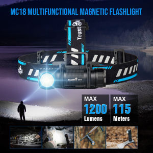 TrustFire MC18 1200lm LED Head lamp Flashlight Rechargeable IP68 Waterproof Head light Magnetic tail use XP-L HI LED for Camping/Flshing/Hiking